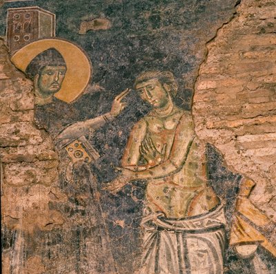Fresko zeigt St. Benedikt, wie er den Aussätzigen heilt von Unknown
